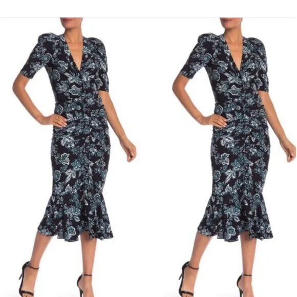 Veronica Beard Kent Silk Midi Dress Black Green Floral Size 6 - Picture 10 of 10